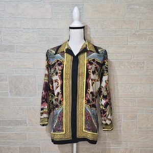 VTG Antibes Equestrian Chain Print Blouse Castlecore Old Money Hunt Club Button